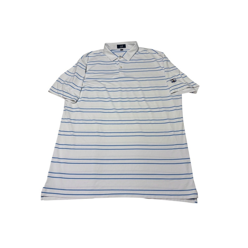 Dunhill Links Mens XL Golf Polo Shirt White Blue Striped Performance Stretch
